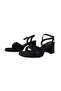 Women's Square Toe Platform Sandals Black Silvery Cross Strap Shoes - 2