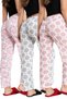 3 Pack Cotton Thin Breathable Fabric Ribbon Waist Detailed Printed Pocketless Women's Pajama Bottoms