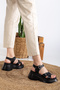 Cross Striped High Sole Casual Women's Sandals Black - 3