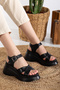 Cross Striped High Sole Casual Women's Sandals Black