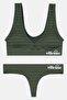 Women 2 Pcs Brand Logo Bralette And Thong Set, Green