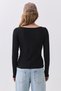 Women's Boat Neck Ribbed Long Sleeve Blouse Black 9022 - 4