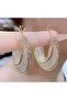 Shiny Zircon Stone, Gold Color, Shiny, Cage Earrings - 2