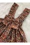 Girls' Brown Flowered Bowknot Ruffle Strap Salopet Dress (Made of 100% Cotton Fabric.) - 3