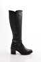Women's Heeled Boots with Black Buckle - 53213138