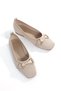 Women's Beige Striped Buckle Detail Angled Toe Knitwear Ballet - 4