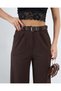 Women's Brown Lycra Double Pleat Detailed Knitted Crepe Fabric Belted High Waist Palazzo Trousers 3851 - 3