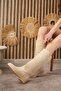 Daily Women's Below the Knee Beige Suede Boots Low Heeled Serrated Sole Oval Toe Fur Lining 1050 - 7