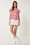 Printed Washed Cotton Knitted T-Shirt Pink Lus0087