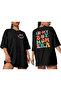 Crew Neck Short Sleeve Printed T-Shirt - Black - 4