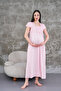 Women's Pink Lace Summer Special Design Full Length Cotton Maternity Nightgown - 3