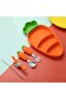 Vacuum Silicone Food Plate, Silicone Handle Metal Tipped Fork and Spoon (Carrot Figured) - 2