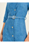 Tweed A-Line Belted Midi Dress with 3/4th Sleeves - 4