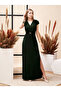 Textured V-Neck Maxi Dress with Centre Belt Detail - 4