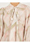 Printed Balloon Sleeves Tie-Up Neck Shirt Midi Dress - 4