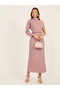 Jacquard One Sleeves Maxi Dress with Self Tie Belt - 4