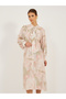 Printed Balloon Sleeves Tie-Up Neck Shirt Midi Dress - 3