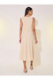 Solid Boat Neck Sleeveless Wrap Midi Dress - 6