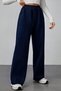 Navy Blue High Waist Striped Wide Leg Seasonal Two Thread Lace Up Sweatpants - 2
