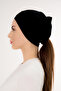 Front Seamless Ready Practical Snap Plain Black Color Pipe Bonnet - 4