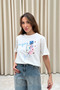 Women's Ecru Text Embroidered Short Sleeve T-Shirt