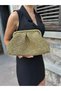 . Bags Gold Color Shiny Metallic Paper Rope Portfolio Clutch Bag - 2