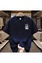 Back Hand Printed Men's Cotton Combed Crew Neck Navy Blue T-Shirt