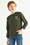 Crew Neck Long Sleeve Text Printed Khaki Color Boys' Sweatshirt - 4
