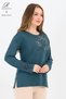 Women's Emerald Plus Size Colorful Leaf Patterned Stoned Slit Lycra Viscose Mother Combed Cotton Blouse - 2