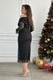 Asymmetrical Neck Lace Dress with Pleated Shoulders and Sides - 5