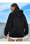 Black Unisex Trend 3 Thread Raster Oversize Hooded Hoodie Sweatshirt - 4