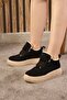Daily Women's Black Boots Lace-Up High Thick Sole Fur Oval Toe Suede Lightweight Bootie 1701 - 4