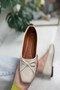 Daily Women's Beige Ballerina Bow Low Heel Blunt Toe Lightweight Comfortable Serrated Sole Shoes 393 - 5