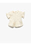 Cotton Floral Printed Ruffle Detail Round Neck Short Sleeve Blouse