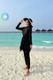 Full Covered 2-Piece Hijab Swimsuit with Tulle Skirt - Black - 6