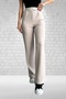 Women's Beige High Waist Crepe Fabric Lycra Relaxed Fit Double Button Palazzo Pants - 6