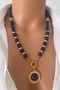 Natural Stone Navy Blue Lapis Lazuli Stone and Real Natural Stone Pendant Design Women's Necklace in Special Gift Box - 3