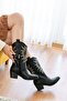 Pietra Black Lightning Leather Embroidered Daily Use Cowboy Boots - 6