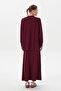 Modal Knitted Fishnet Skirt Blouse Set Burgundy - 4