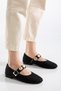 Rissoli Women's Black Daily Ballerina Strap Adjustable Buckle Tweed Fabric Lightweight Comfortable Shoes - 2