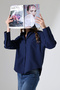 Oversize Fit Poplin Fabric Basic Model Women's Shirt - Navy Blue