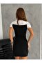 Women's Black and White Gathered Mini Dress - 2