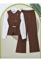 Wide Leg and Vest Set with Belt and Trousers - Coffee