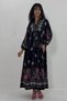 Women's Black Buttoned Placket Neckline Decent Balloon Sleeve Loose Long Dress - 3