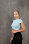 Corded Elastic Waist Crew Neck Crop Missbz2368 - 2