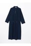 Lcw Grace Navy Blue Shirt Collar Linen Look Women's Dress - 5