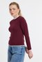Burgundy Rib Knit Detail Long Sleeve Blouse 3011 - 7