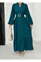 Women's Petrol Green Belted Maxi Woven Shirt Dress