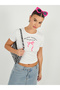 Slogan Print Short Sleeve Fitted Crop T-Shirt - 2