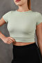 Corded Elastic Waist Crew Neck Crop Missbz2368 - 6